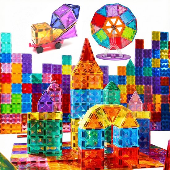 HaoVrisn 100 stuks magnetische bouwstenen blokken voor kinderen, magnetische bouwstenen, magnetisch speelgoed voor kinderen, magnetisch speelgoed vanaf 3, 4, 5, 6, 7, 8, cadeau voor jongens en meisjes