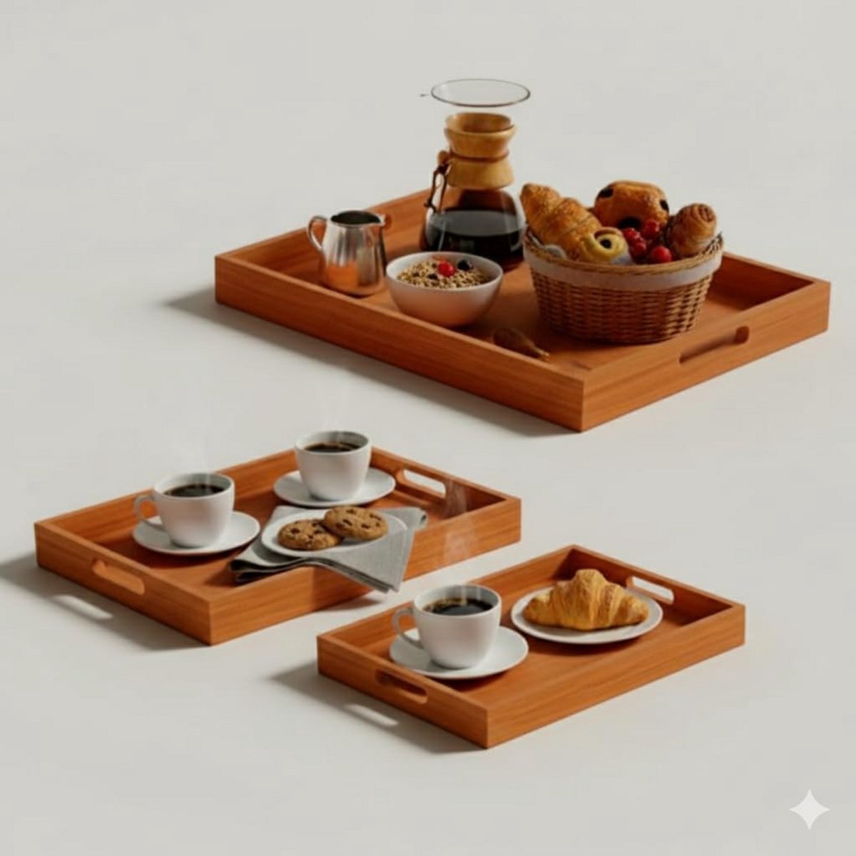Luxe Houten Serveerschalen Set van 3 - Elegante Kombi Serveerplank