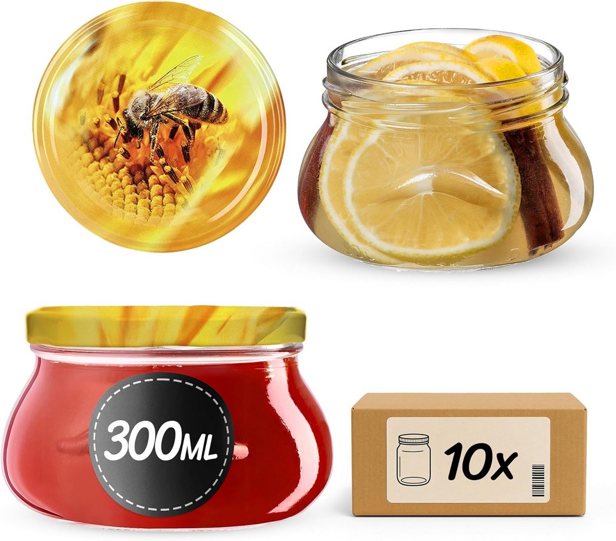 Set van 300 ml Glazen Potjes met Schroefdeksel voor Consulteren en Specerijen