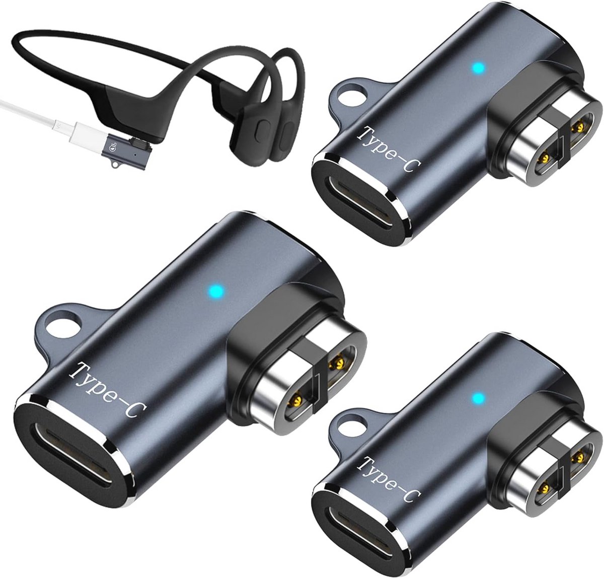 3-Pack Oplader Adapter USB-C voor Magnetische Koptelefoonkabels