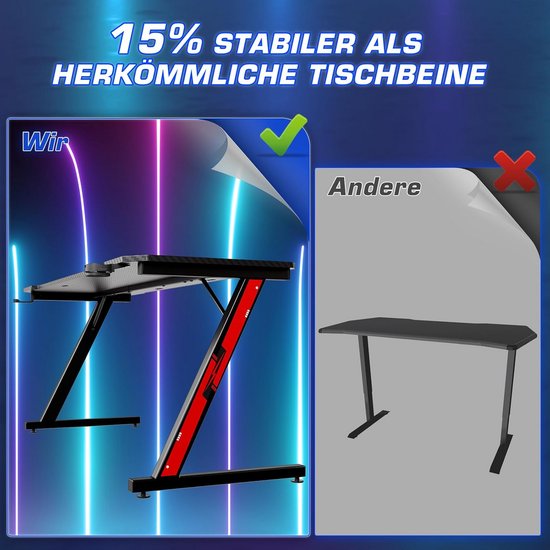 Grote Z-Frame Gamingtafel 160x60 cm met Bekerhouder en Hoofdtelefoonhaak — afbeelding 3