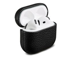 Accezz Echt Leren Case - Hoesje geschikt voor AirPods 4 - Zwart