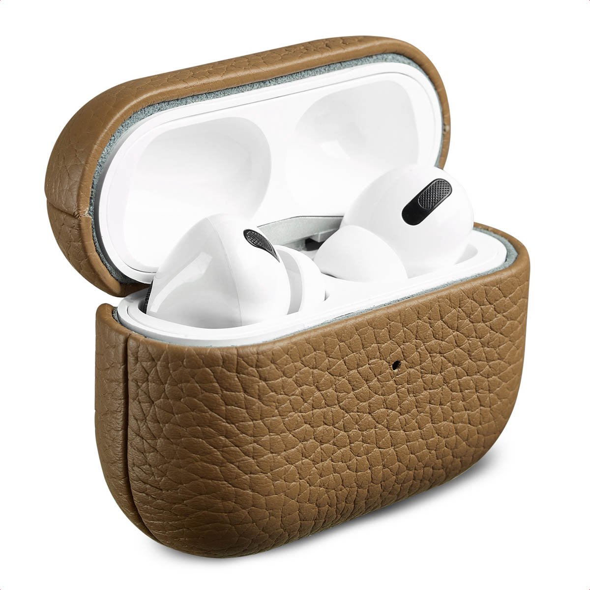 Accezz Echt Leren Case - Hoesje geschikt voor AirPods Pro - Taupe