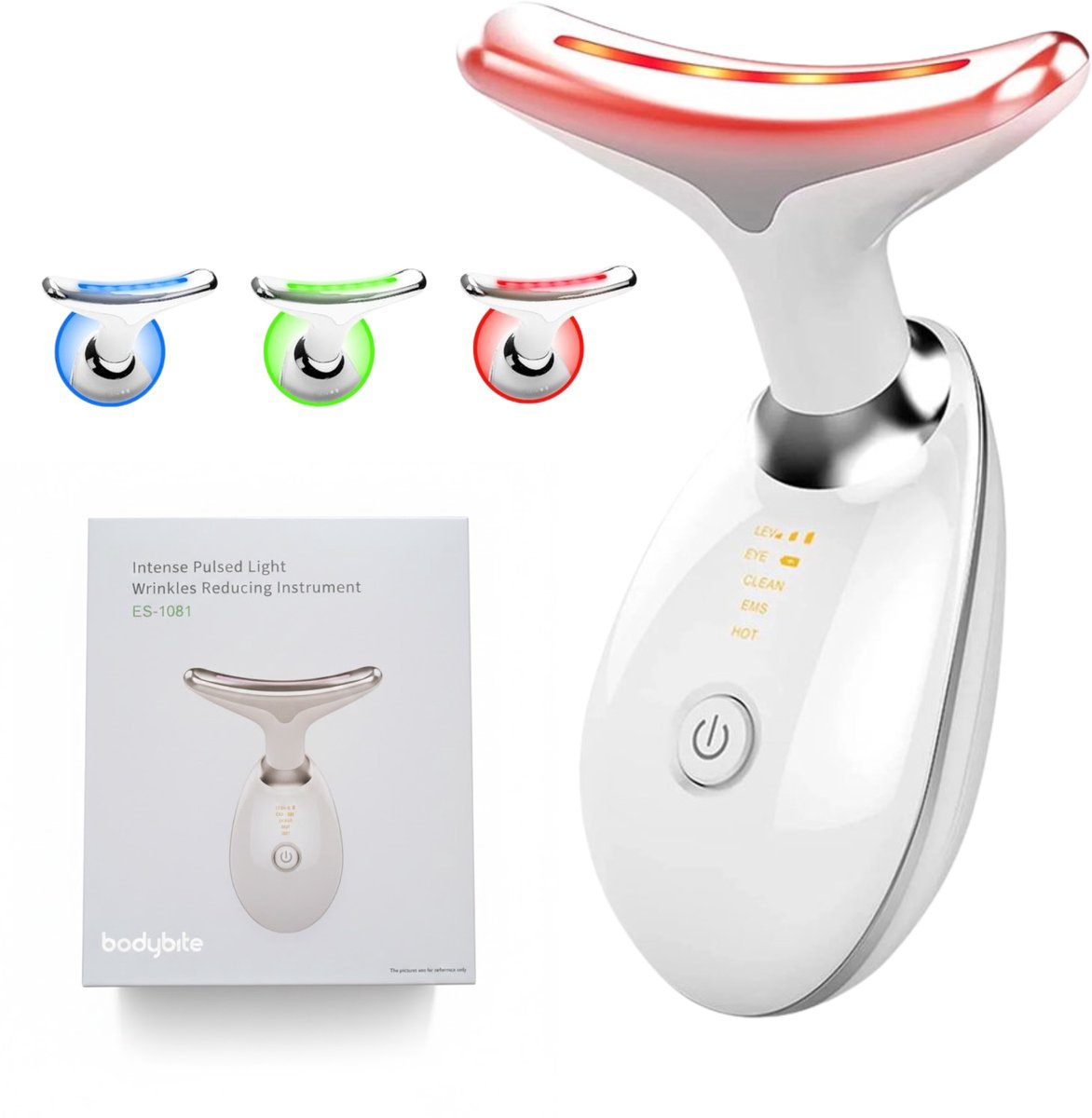 Bodybite - Huidverjongingsapparaat - Facelift Apparaat - 3 Kleuren LED Gezichtsmasker - Anti Aging Huidverjonging - Gezichtsreiniger Face Mask - Huidverzorging Massage Masker - Gezichtsmassageapparaat tegen Rimpels / Acne / Lijnen - LUMEVAGLOW