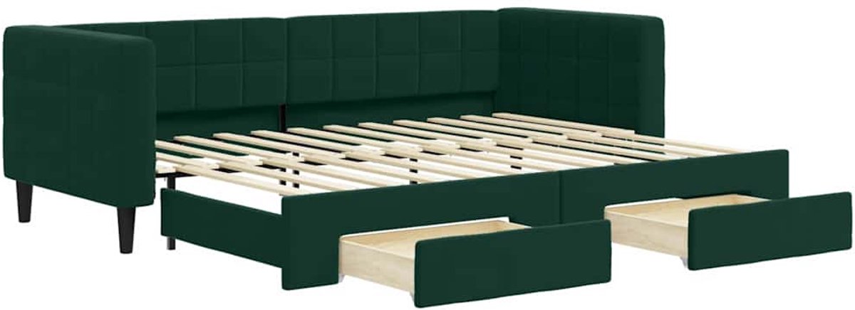 vidaXL Slaapbank - onderschuifbed - en - lades - 80x200 - cm - fluweel - donkergroen