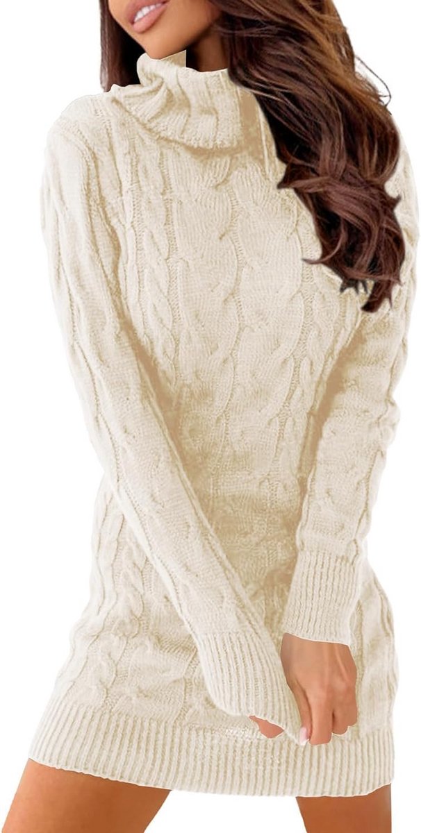 Elegante Gebreide Jurk Dames met Rolkraag - Warme Winter Sweaterjurk met Stretch