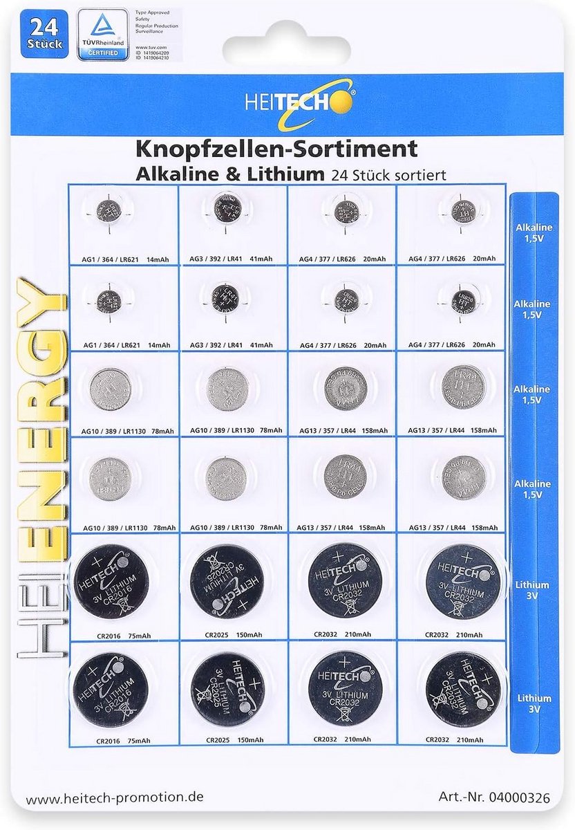 Assortiment van 24 Knoopcelbatterijen Alkaline en Lithium - Diverse Maten