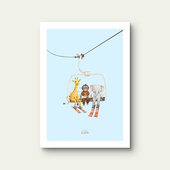 Affiche Enfants Little Livo Sport d'Hiver Amis – Affiche Chambre d'Enfant – Décoration Murale – 30 x 40 cm – Mat – 250 g/m² Papier