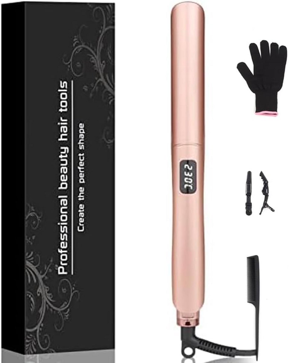 Professionele Keramische Stijltang 2-in-1 voor Alle Haartypes met LCD Display