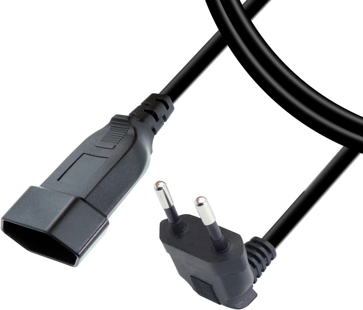 90 Graden Haakse Euro Stroomkabel C14 naar C13 Verlengkabel voor PC Monitor TV Zwart