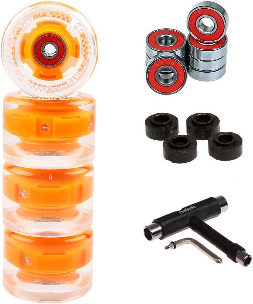 4x LED Longboard Skateboard Wielen 65mm 80A Inclusief Kogellagers en Spacer