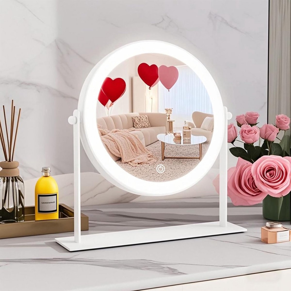 Verlichte Make-up Spiegel 25,4 x 25,4 cm met Touchscreen en 360 Graden Rotatie