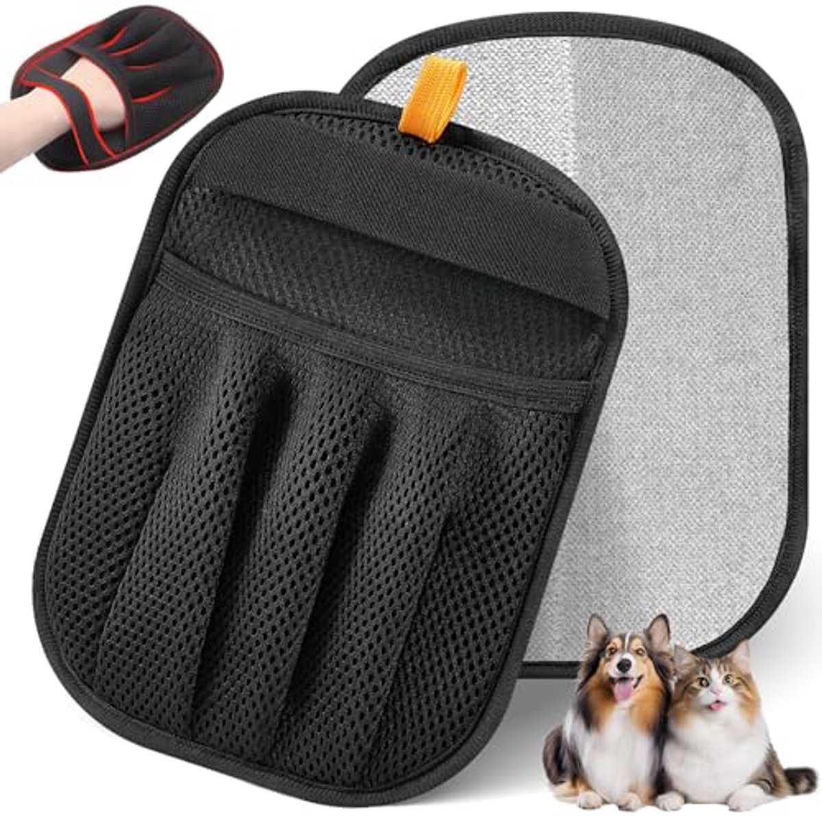 2 stuks - Handschoenen - Statische Haren Verwijderaar Handschoen - Voor het verwijderen van dierenharen van meubels en kleding - Geschikt voor katten en honden - Herbruikbaar - Verdikte vijfvingerige stijl - Zwart