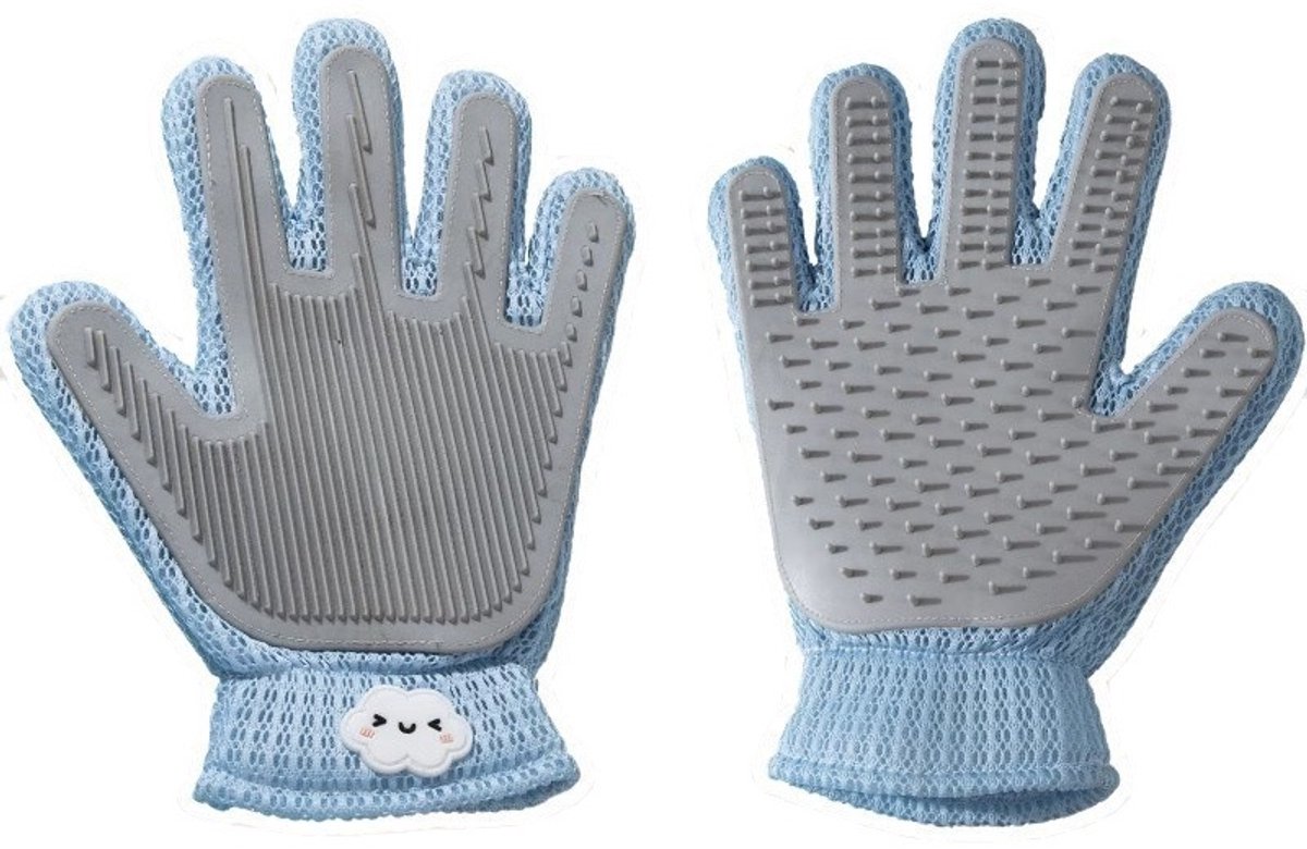 1 stuk - handschoen - Massagehandschoen - Statische haarverwijderingshandschoen - Voor het verwijderen van dierenharen van meubels en kleding - Geschikt voor katten en honden - Ontworpen voor de rechterhand - 16 x 24 cm - Blauw en groen