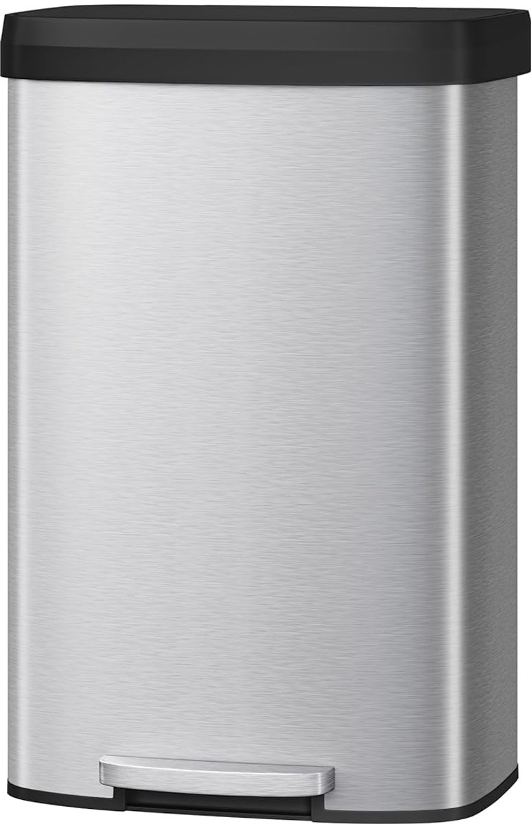 Prullenbak - 80L metalen pedaalemmer met deksel - grote keukenprullenbak, soft-close, met beugelring en achtergreep - zilver
