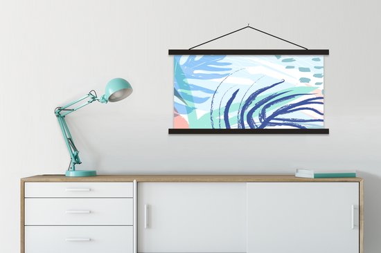 Porte-affiche avec affiche - Affiche scolaire - Été - Feuille - Blauw - 90x45 cm - Lattes noires