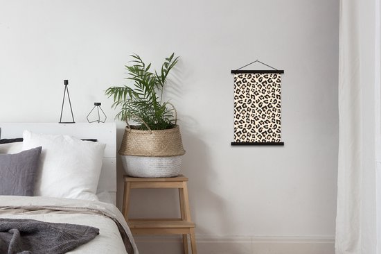 Posterhanger incl. Poster 40x60 cm - Schoolplaat - Wit - Dierenprint - Panter - Textielposter - Zwarte latten