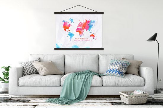 Décoration murale - Carte du Wereldkaart - Sort - Motivation - Voyages - Affiche scolaire - 150x113 cm