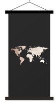 Wanddecoratie - Wereldkaart - Leer - Zwart - Schoolplaat - 90x180 cm - Textielposter - Textiel poster