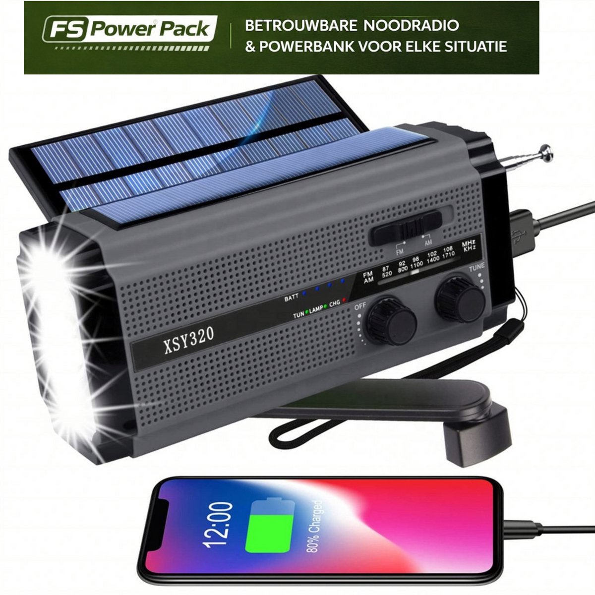 Noodpakket! 5000mAh Powerbank & Zonndepaneel Duurzaam FS - Noodpakket! - €54,99