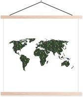Affiche scolaire - Wereldkaart - Fleurs - Feuilles - 60x60 cm - Lattes vierges