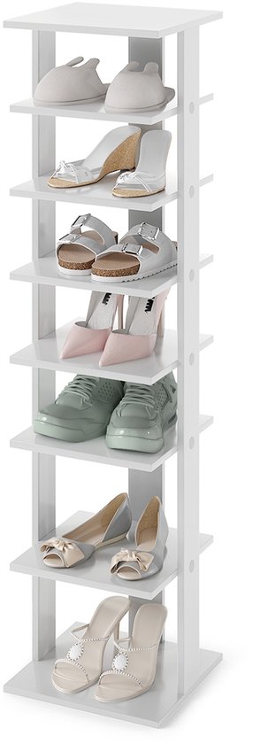 COSTWAY Porte-chaussures, 8 niveaux, étroit, meuble à chaussures en bois, réglable en hauteur, présentoir à chaussures, organiseur de chaussures, vertical, étagère d'angle autoportante, étagère debout pour entrée, hall (gris, une personne
