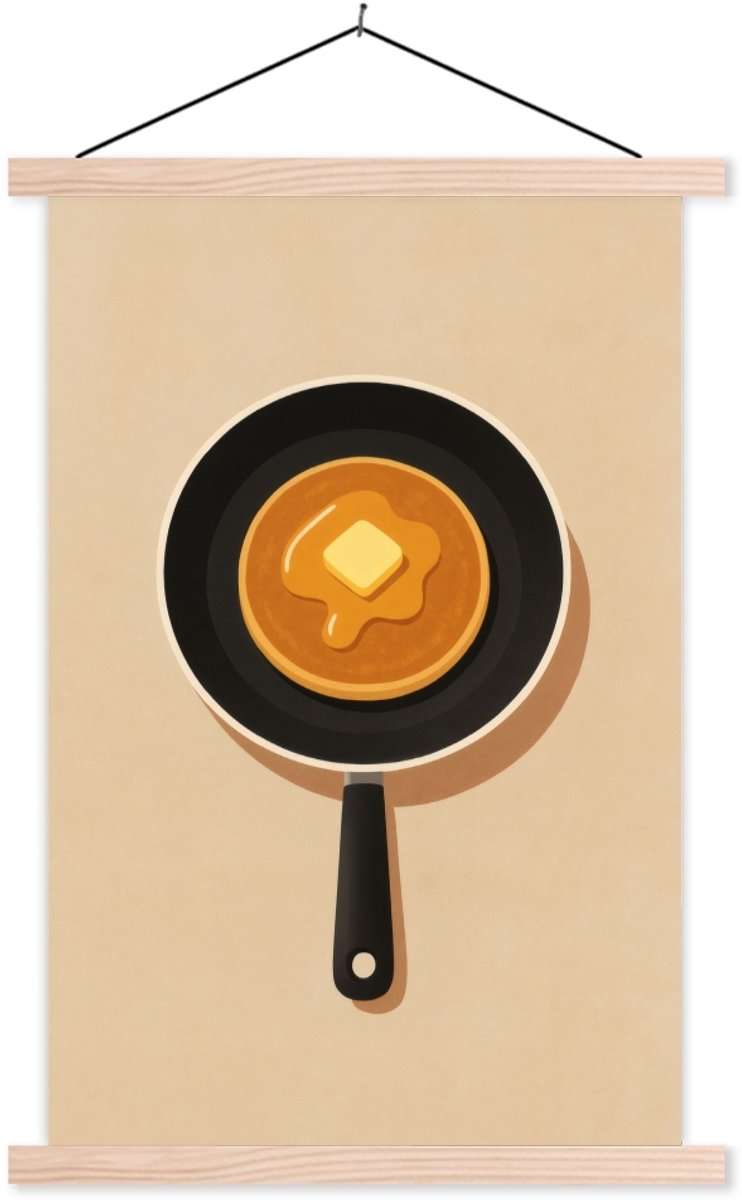 Posterhanger incl. Poster 60x90 cm - Schoolplaat - Pannenkoek - Koekenpan - Boter - Minima