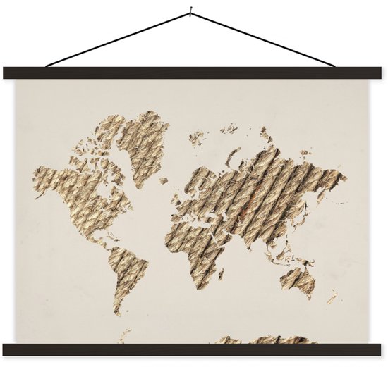 Décoration murale - Carte du Wereldkaart - Corde - Beige - Affiche scolaire - 40x30 cm