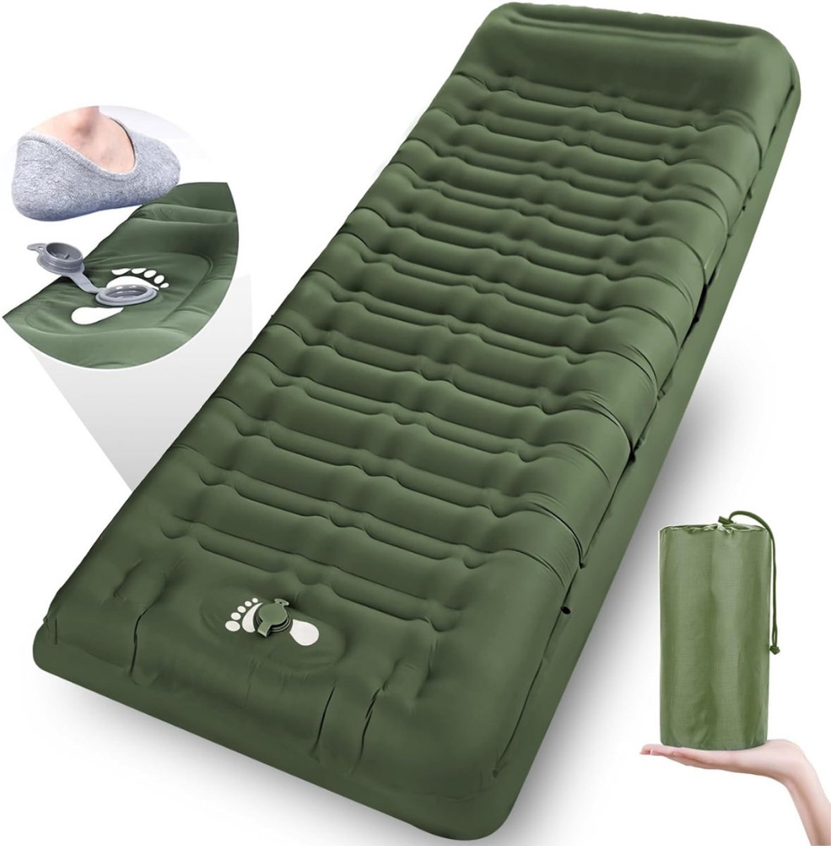 RVV® Luchtbed met Ingebouwde Pomp - Luchtbed met Pomp - Luchtbed - 12cm Dik - Groen - 19x65x12