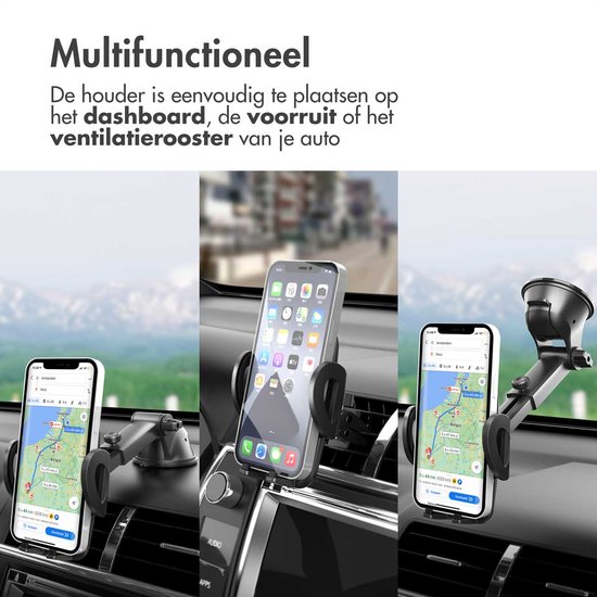 imoshion 3-in-1 Telefoonhouder Auto met Krachtige Zuignap voor Dashboard / Raam / Ventilatierooster - Verstelbaar en 360° Draaibaar - GSM Houder - Universeel