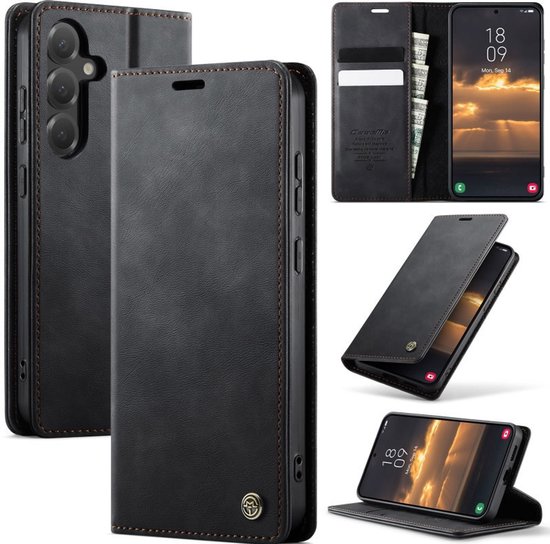 CaseMe – Étui de téléphone compatible Samsung Galaxy S25 Plus – Wallet Book Case – Fermeture Magnétique – Cuir PU – Zwart