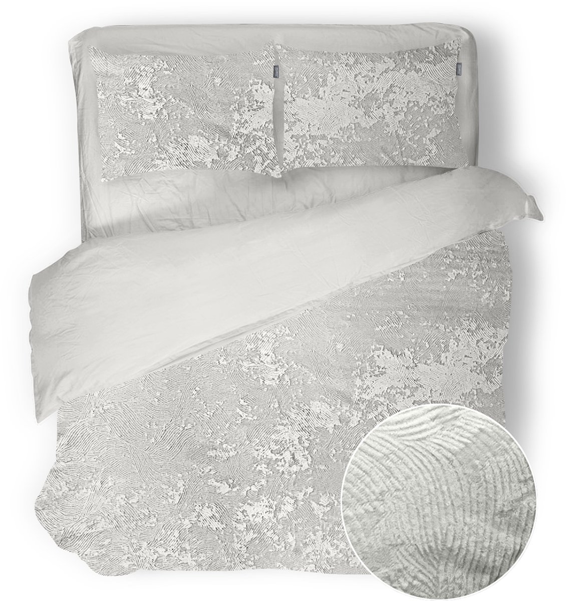 Eleganzzz Dekbedovertrek 3D Embossed Velvet Wave - Off White - Dekbedovertrek 240x200/220cm - Velvet Dekbedovertrek - 100% Velvet - Lits Jumeaux dekbedovertrekken