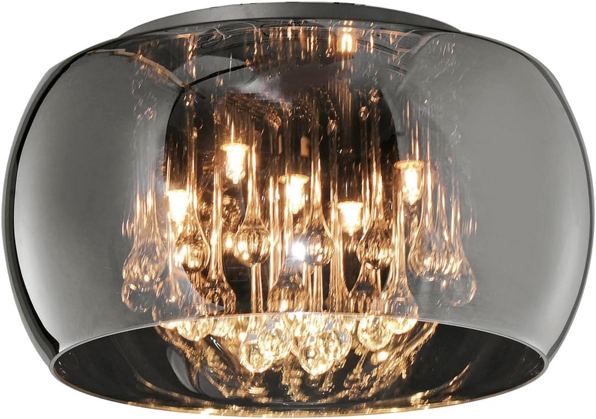 Ronde Plafondlamp Rookglas Ø40 cm - Chroom Afwerking - Elegant Woonkamerverlichting