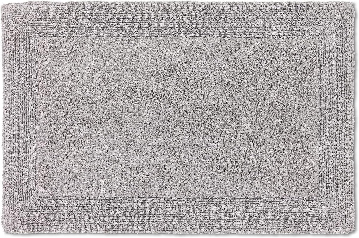 Omkeerbare Badmat 67x110 cm Lichtgrijs - 100% Katoen - Wasbaar en Geschikt voor Vloerverwa