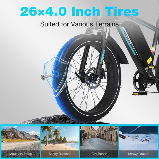 COLORWAY Elektrische Fiets BK15 - 26*4.0 Inch Mountain EBike met Afneembare 48V 15Ah Lithium Batterij - City Commuter E-Bike met 250W Motor - 7 Versnellingen - IP54 Waterdicht van Colorway — afbeelding 5