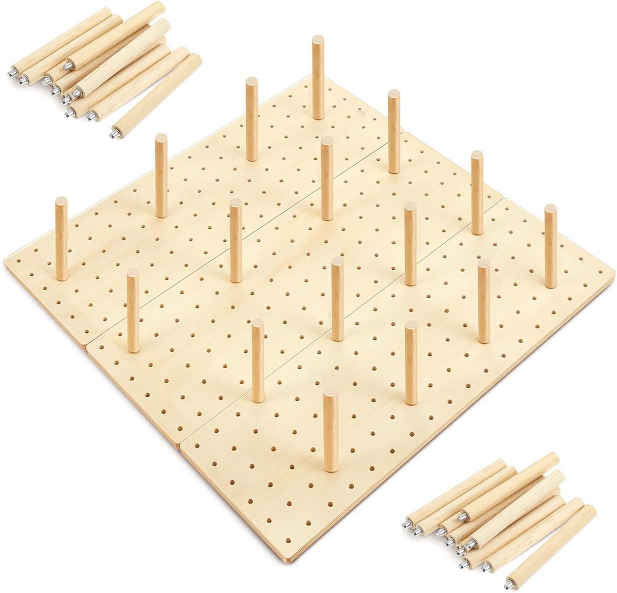 Houten Lade Organizer Set (3 stuks) met 32 Verstelbare Pinnen voor Borden, Potten en Keukengerei