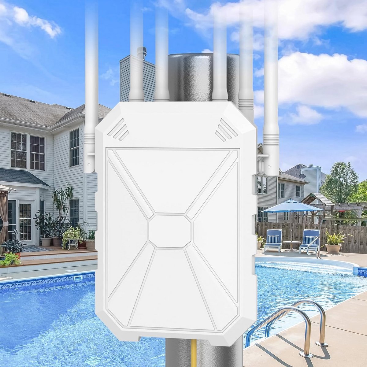 AC1200 WiFi Repeater en Extender voor Buiten - 5GHz & 2.4GHz met 6 Antennes, Weerbestendig, IP67