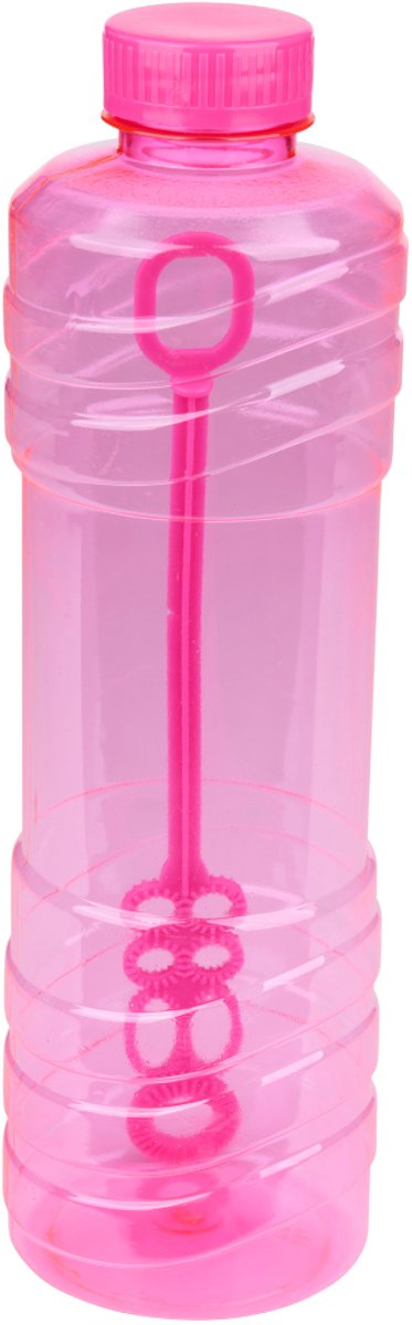 Eddy Toys bellenblaas fles - bubble solution bottle - inhoud 1 liter - navulfles voor bellenblaas voor buitenspeelplezier - gemaakt van kunststof - afmetingen 26,3 x 7,8 cm - blauw, rood of oranje