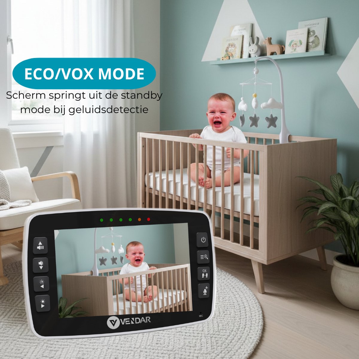 Vendar® Babyfoon PRO - Babyfoon met camera - Nachtzicht & Zoom - Op afstand bestuurbaar - Video & Audio - ECO Mode - Baby monitor 4.3 Inch – foto 7