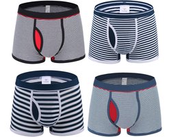 Heren Boxerslips Katoen Gestreepte Open Knoopsgat Multipack Comfortabel en Ademend