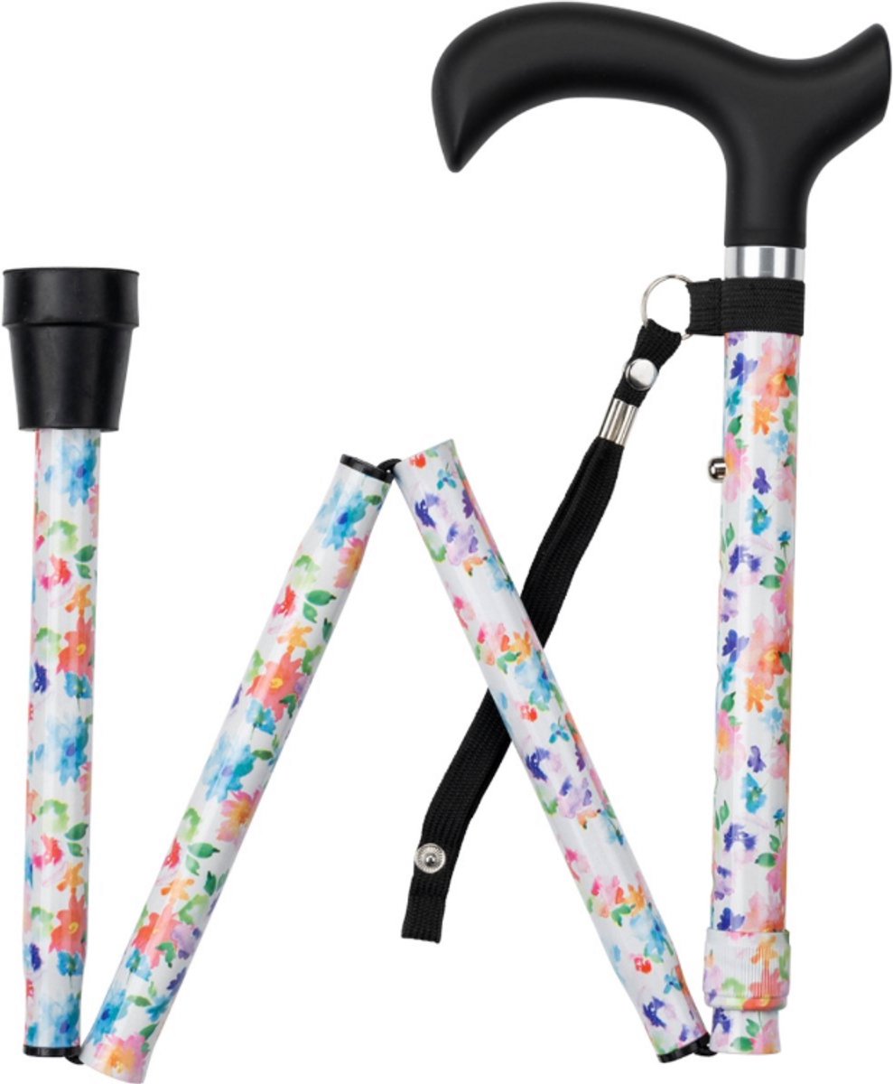 Wandelstok opvouwbaar Bloemen met ergonomisch comfort handvat en polsbandje - Loopstok - Verstelbaar 82 - 94 cm - Lichtgewicht
