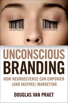 Boekomslag met gesloten ogen en streepjescodes in plaats van wimpers. Titel: UNCONSCIOUS BRANDING. Ondertitel: HOW NEUROSCIENCE CAN EMPOWER (AND INSPIRE) MARKETING. Auteur: DOUGLAS VAN PRAET.