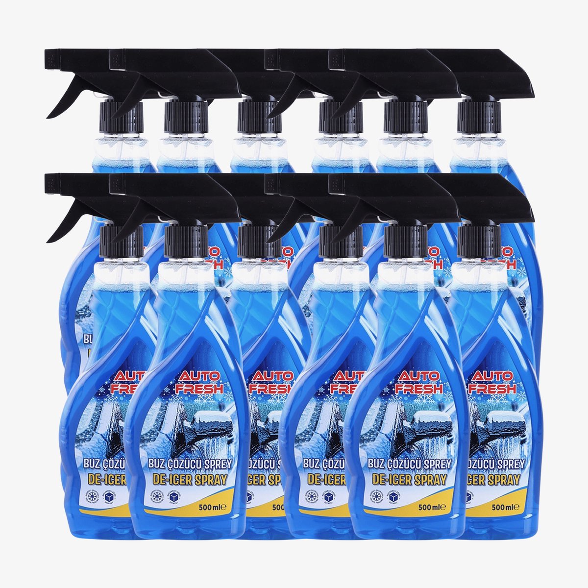 AutoFresh Ruitontdooier Spray Auto 500ml - 12x 500 ML - Krachtige Ijsverwijderaar tot -40°C - Snelwerkende Anti-Vries voor Autoruiten - Voorkomt Herbevriezing - Veilig voor Lak & Rubber - Winter Essential