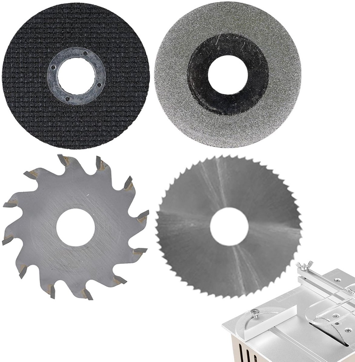 4x Universele Ronde Zaagbladen Set 60mm - Hout, Hars & Diamant - Voor Mini Tafelzaag