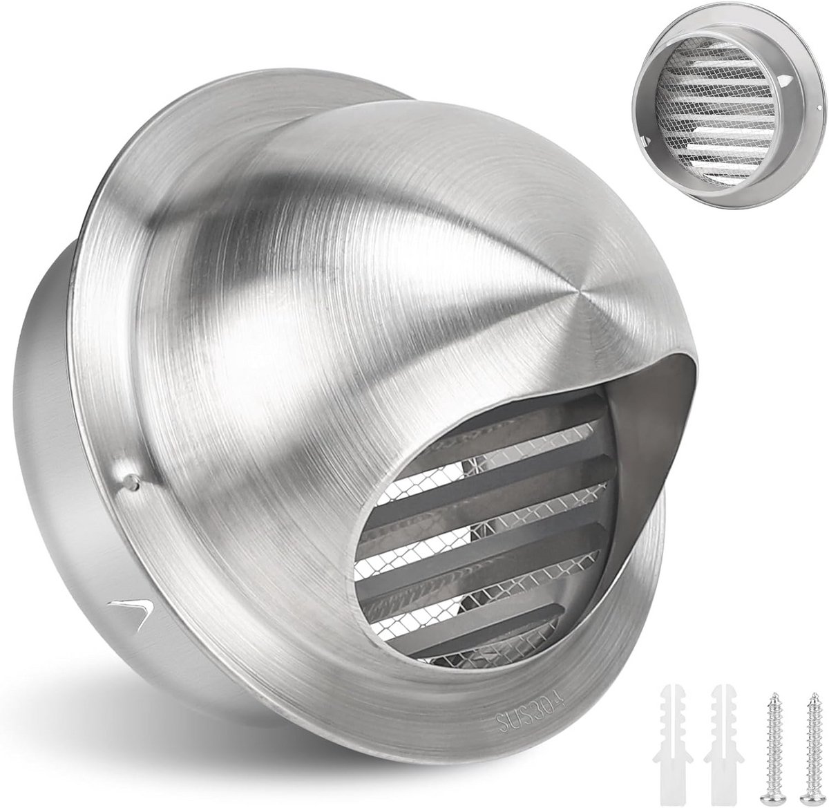 Rond ventilatierooster 150 mm roestvrij staal met terugslagklep en insectenhor