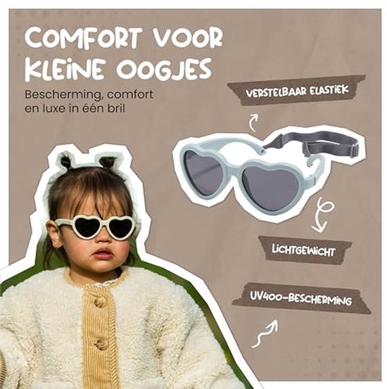 Zonnebril voor Baby's 0-2 Jaar - UV400 Gepolariseerde Glazen - Flexibel Montuur & Verstelbaar Elastiek - Hartvormig, Veilig & Comfortabel — afbeelding 5