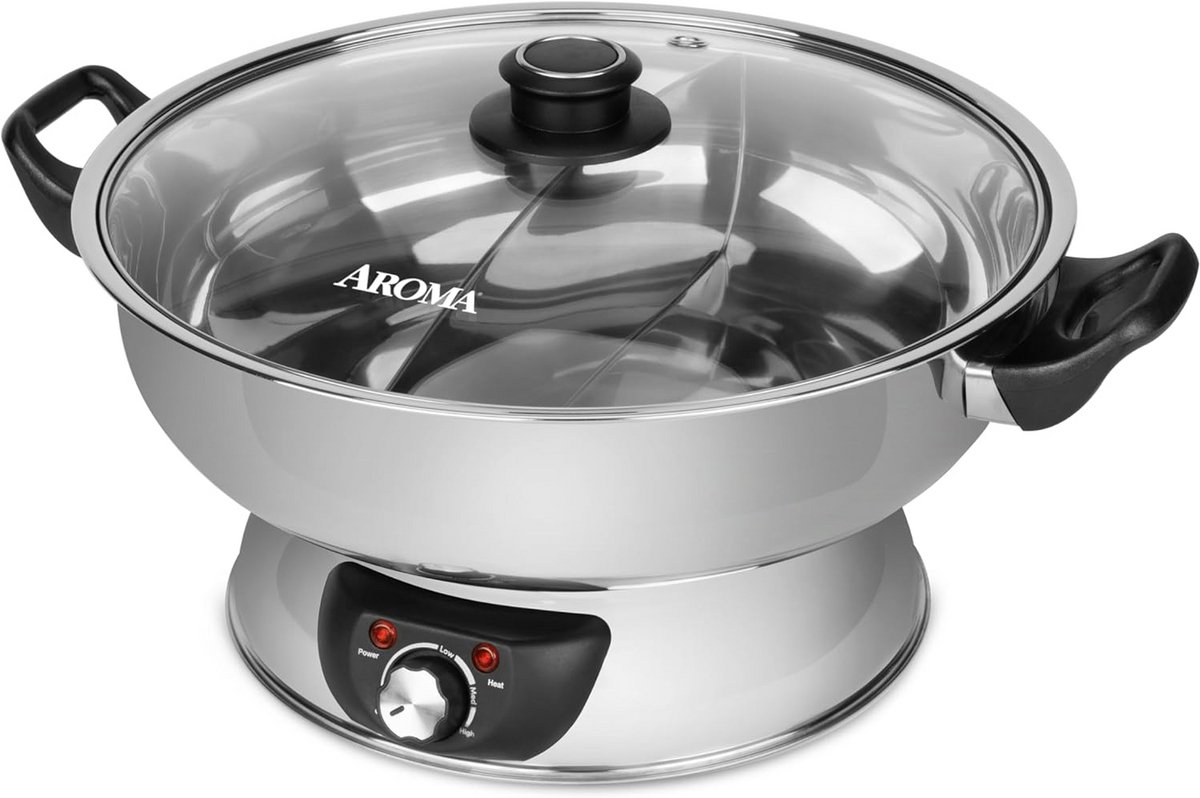 Dubbele Hot Pot Shabu Shabu Roestvrij Staal - Elektrische Fonduepan met 2 Compartimenten