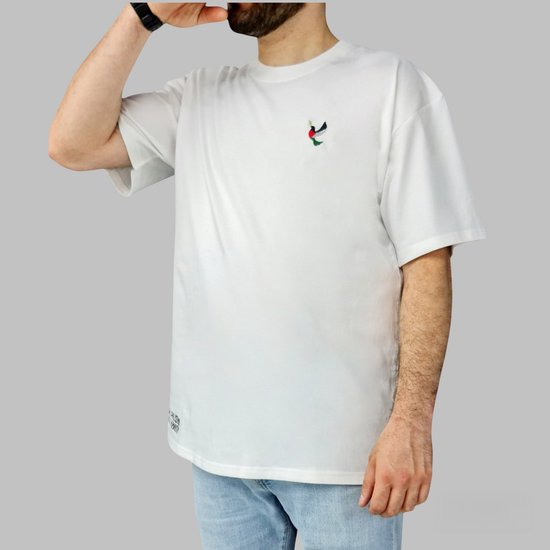 Foto: Merrenci palestina t shirt met geborduurd detail stand with palestine stand with humanity 100 premium katoen maat l