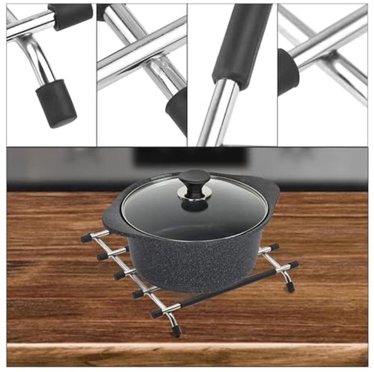 Keuken Onderzetters Roestvrij Staal - Set van 2 Antislip Trivets voor Hete Pannen