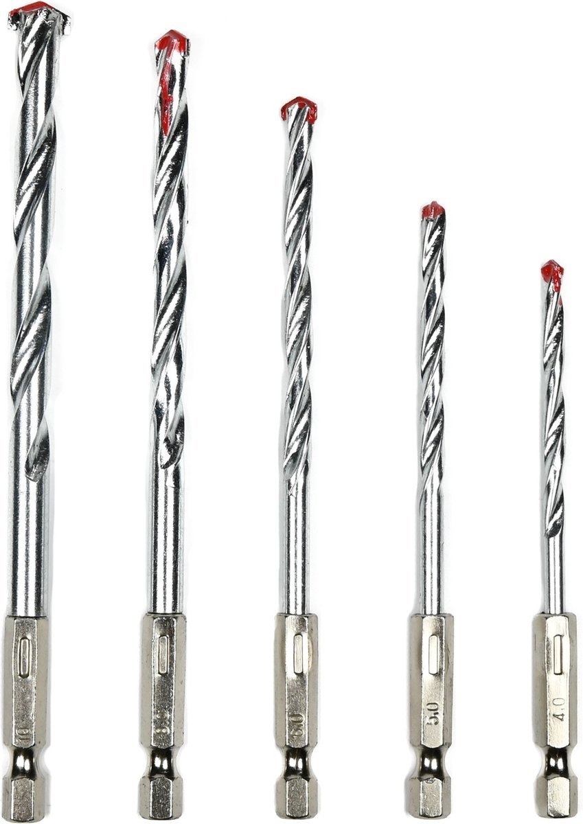 Borenset - steenborenset - 5-delig 4,5,6,8 en 10mm - aansluiting bitset 1/4" hexa